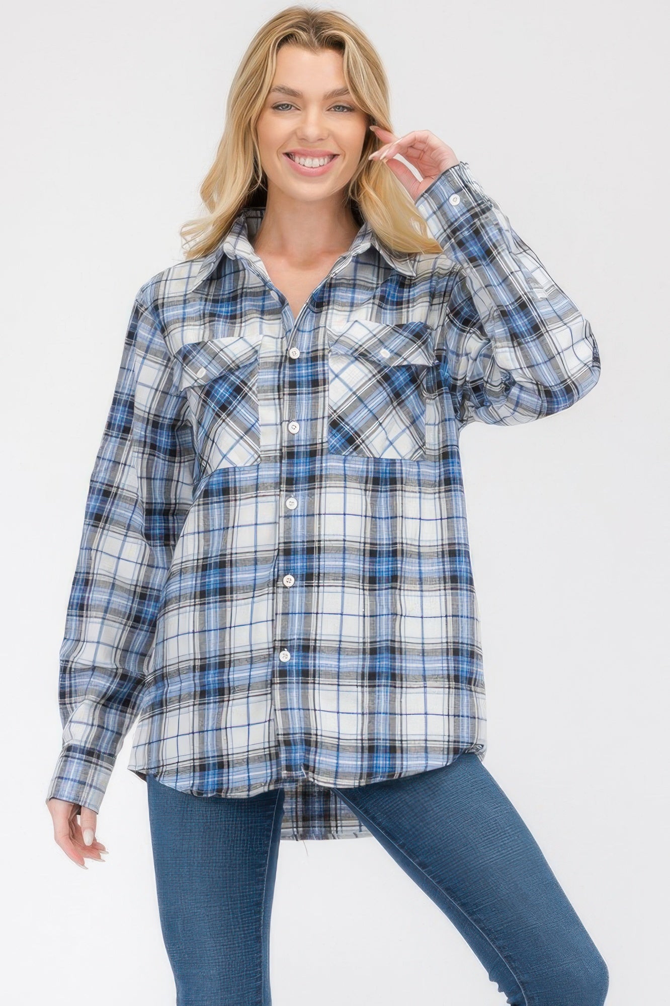 Womens Boyfriend Long Sleeve Checkered Flannel